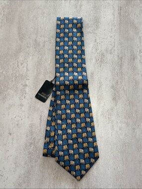 Thompson Navy Silk Tie with Gold Elephant Motif